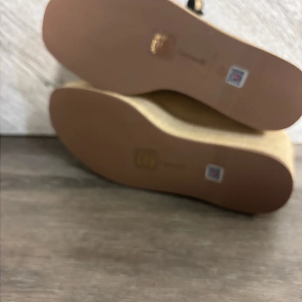 Larroude | Blair Platform Mary Jane Shoes In Raffia Beige Black Size 6.5 NEW